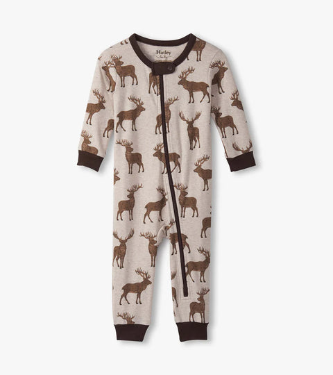 Last One - Size 6/9M: Cotton Coverall - Pine Brush Stags