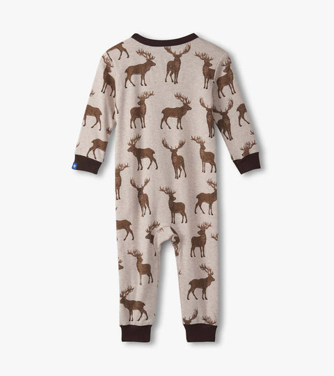 Last One - Size 6/9M: Cotton Coverall - Pine Brush Stags