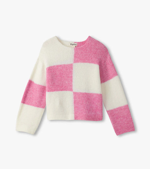 Sweater - Sea Pink Checked Drop Shoulder