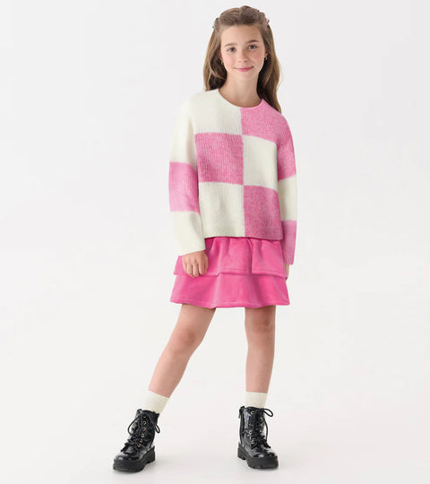 Sweater - Sea Pink Checked Drop Shoulder