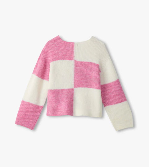 Sweater - Sea Pink Checked Drop Shoulder