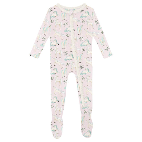 Footie with Muffin Ruffles (Snaps/2-Way Zipper) - Shrinking Violet Sleeping Unicorns
