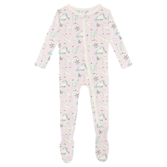 Footie with Muffin Ruffles (2-Way Zipper) - Shrinking Violet Sleeping Unicorns