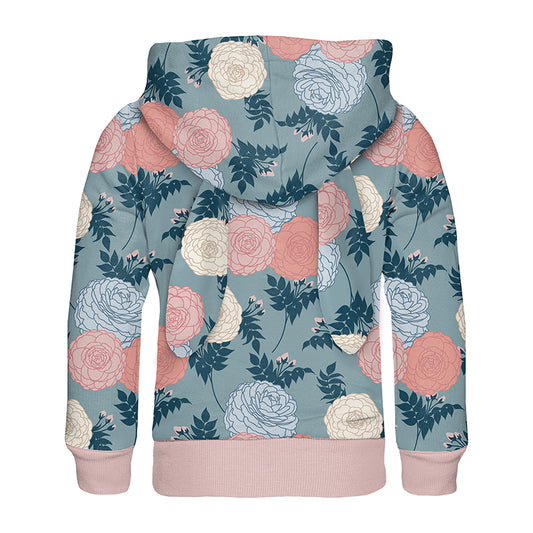 Fleece Hoodie with Bunny Ears - Stormy Sea Enchanted Floral