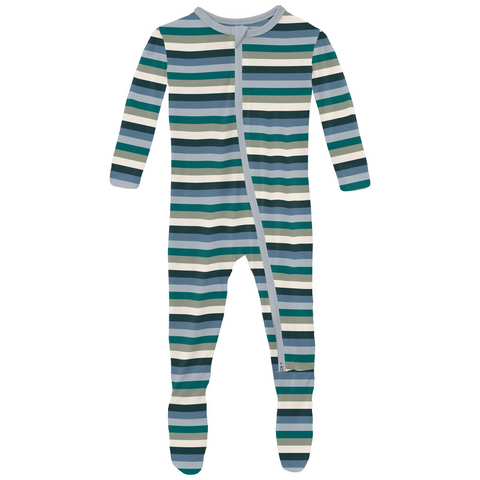 Footie (Snaps/2-Way Zipper) - Snowy Stripe