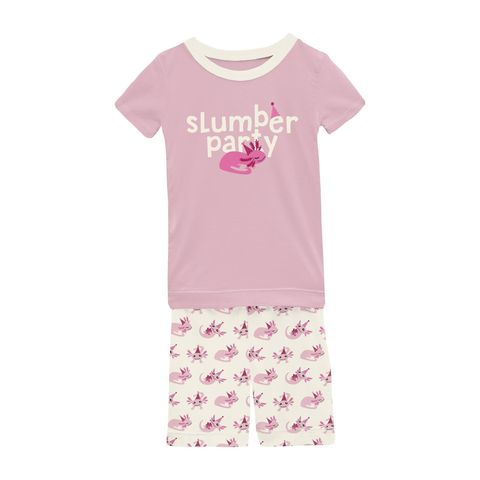 2 Piece Pajamas (Short Sleeve) - Natural Axolotl Party with Graphic Top