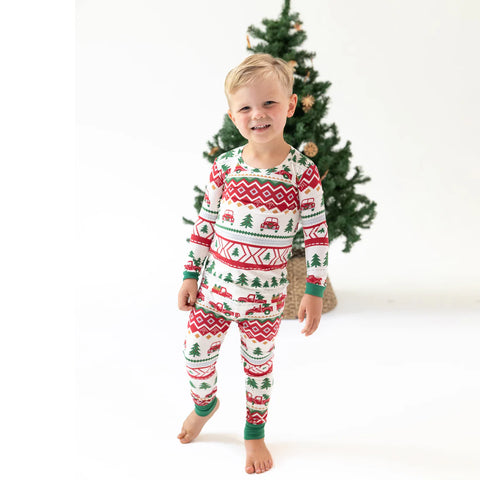 2 Piece Pajamas (Long Sleeve) - Red Truck Fair Isle