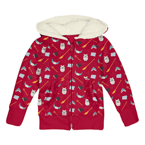 Fleece Hoodie with Ruffles & Sherpa Lined Hood (Full Zip) - Crimson Magical World