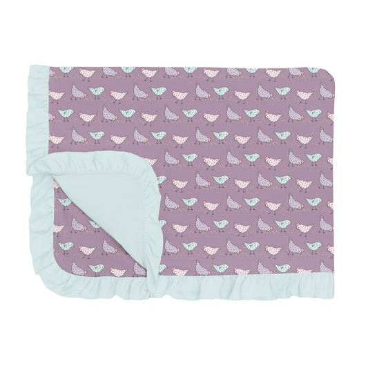 Toddler Blanket with Ruffles - Lavender Chickens