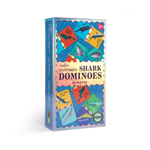 Image shows the game box for Giant Shiny Shark Dominoes.
