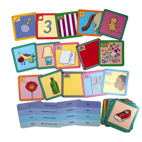 Image shows the various scavenger hunt cards for the game. It lists the item description on the back.