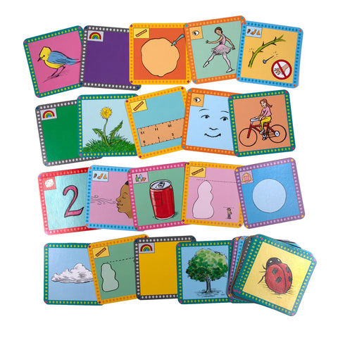 Image shows the scavenger hunt tiles. They have a description on the back in four different languages.