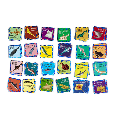 Image shows the matched tiles, which are various types of sharks.