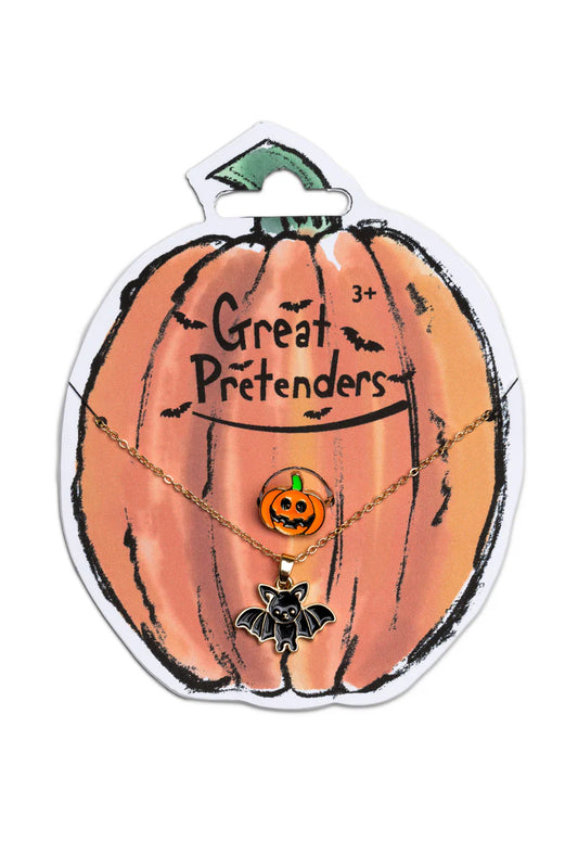 Jewelry Set - Bat Necklace + Pumpkin Ring