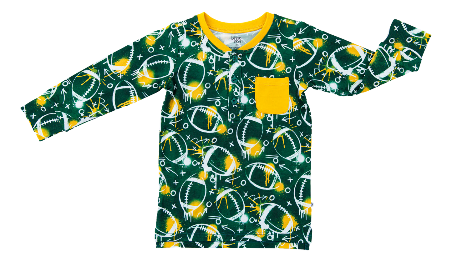 Henley T-Shirt - Graffiti Football Green & Yellow