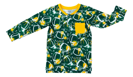 Henley T-Shirt - Graffiti Football Green & Yellow