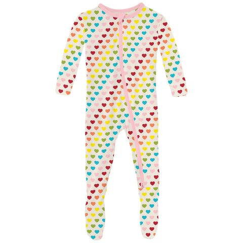 Footie (2 Way Zipper) - Rainbow Hearts