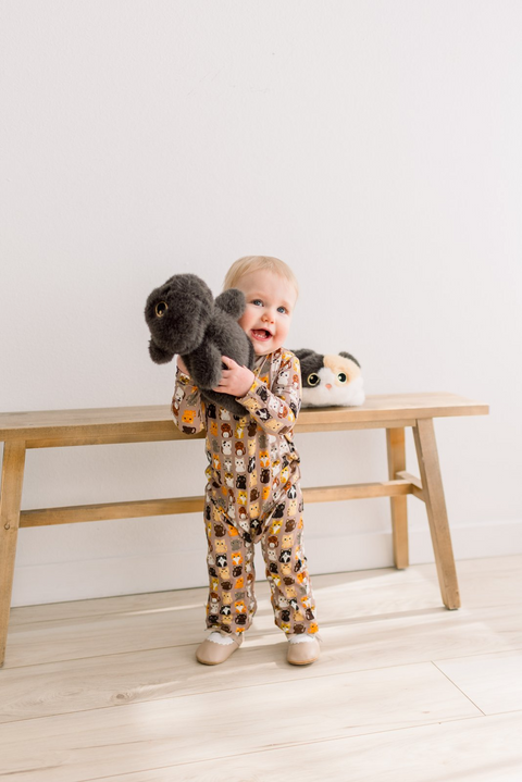 Henley Romper (Long Sleeve) - Portabella Cats