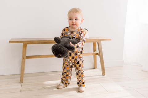 Henley Romper (Long Sleeve) - Portabella Cats