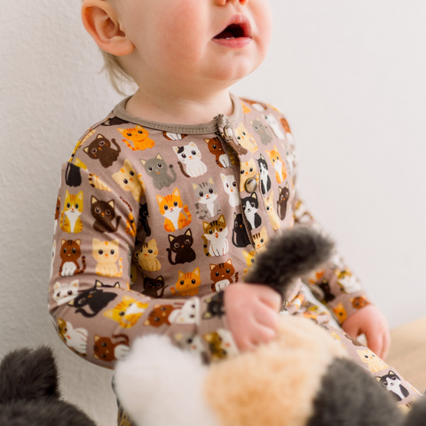 Henley Romper (Long Sleeve) - Portabella Cats