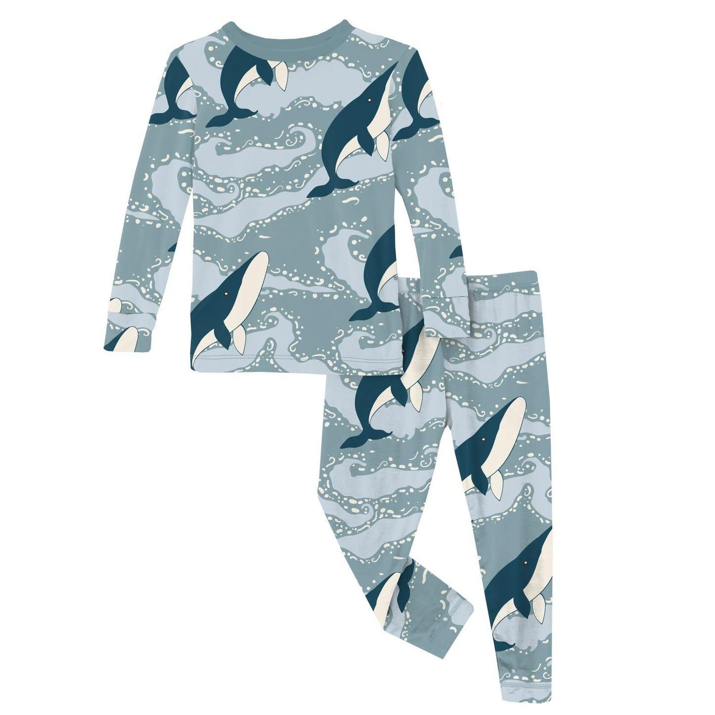 2 Piece Pajama Set (Long Sleeve) - Stormy Sea Splashing Whales