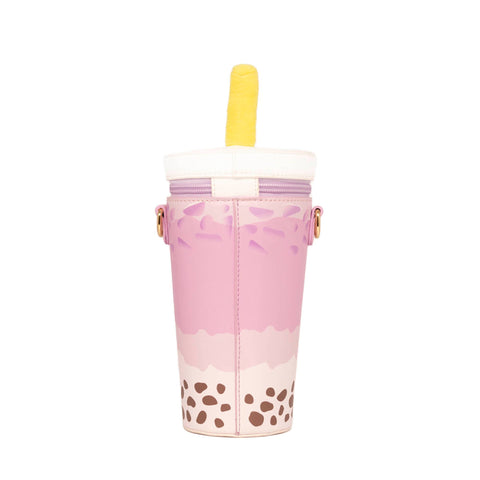 Image shows a back view of the boba milk tea handbag