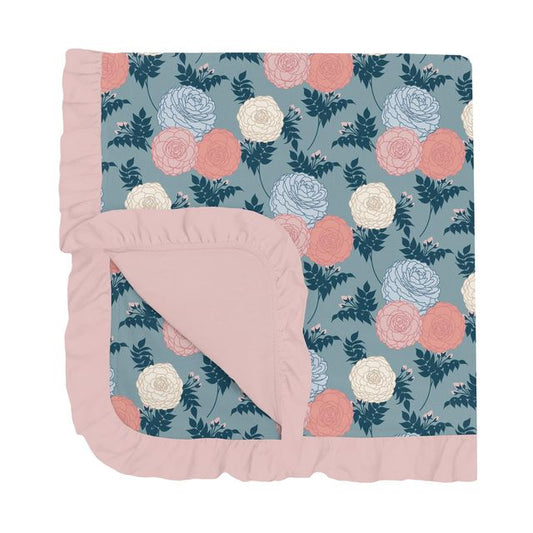 Stroller Blanket with Ruffles - Stormy Sea Enchanted Floral