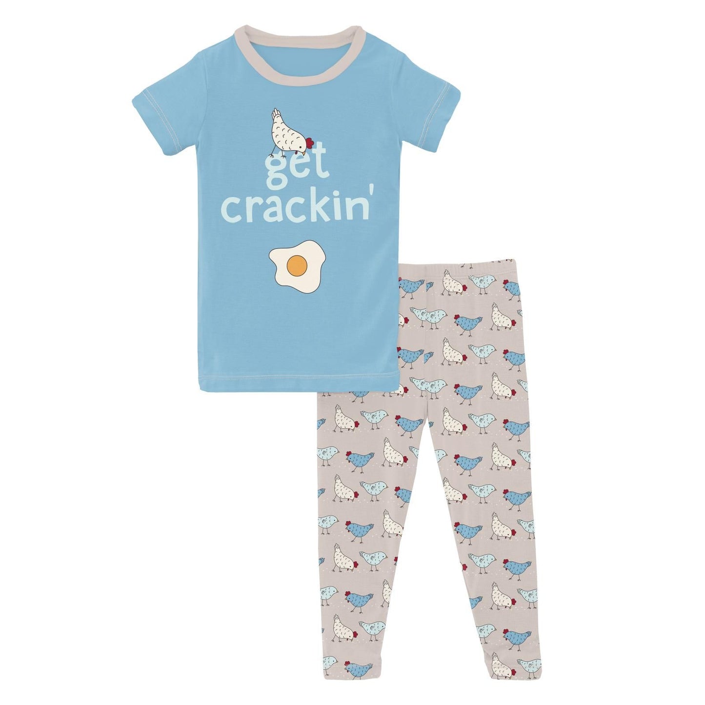 2 Piece Pajama Set (Short Sleeve) - Latte Chickens with Graphic Top