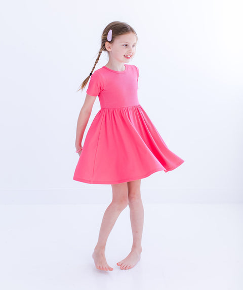 Ribbed Birdie Dress  - Strawberry