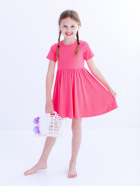Ribbed Birdie Dress  - Strawberry