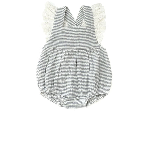 Cross Back Romper - Slate Stripe