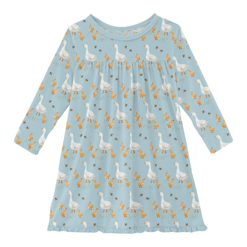 Swing Dress (Long Sleeve) - Spring Sky Feeding Ducks