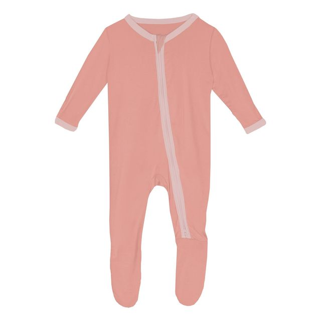 Footie (2 Way Zipper) - Blush with Baby Rose