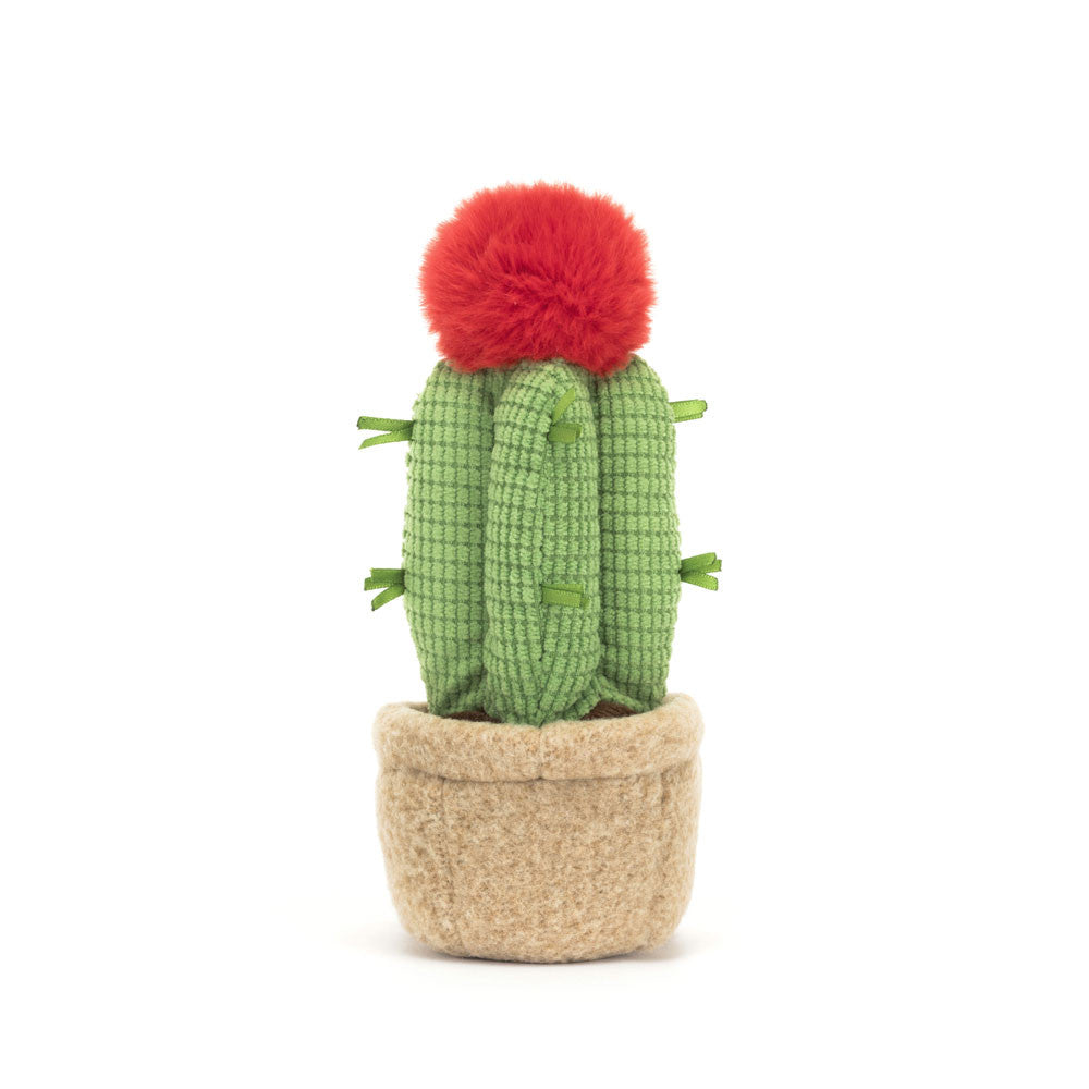 The back view of a stuffed potted moon cactus