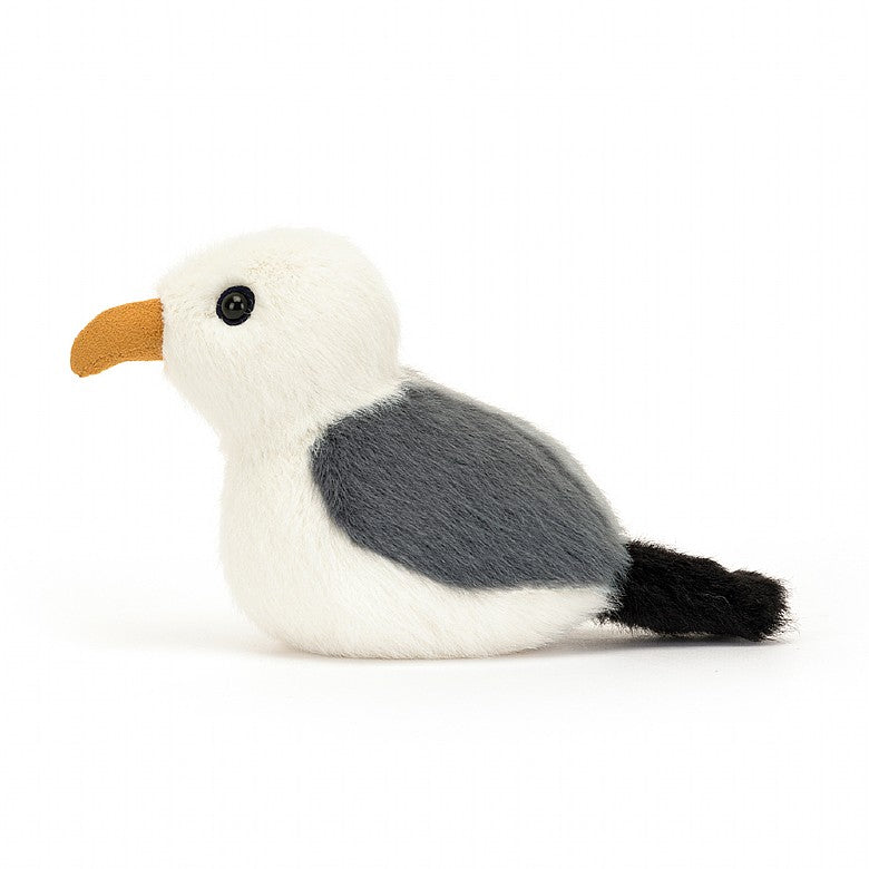 A side view of the stuffed seagull