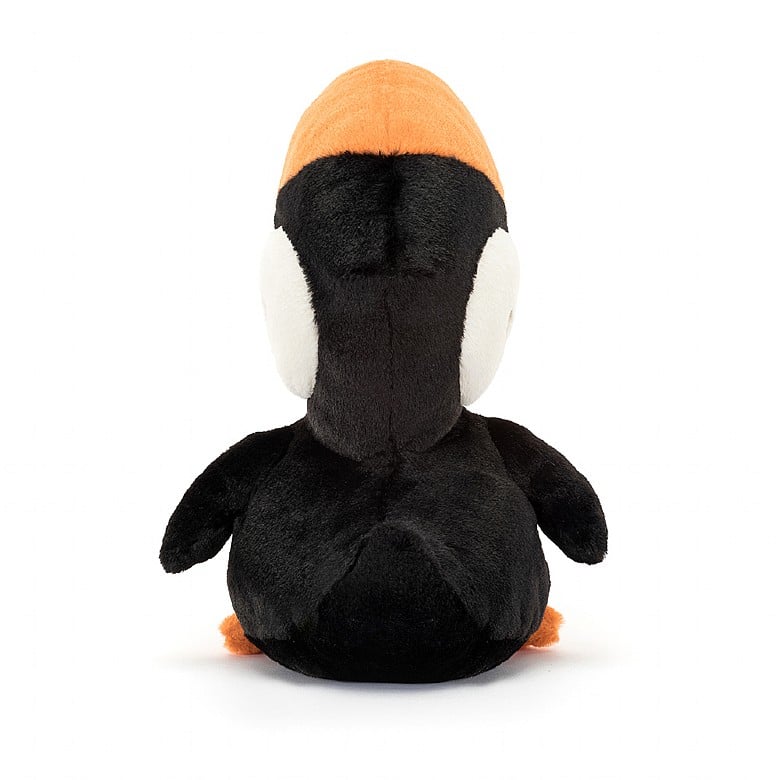 A back view of the stuffed toucan