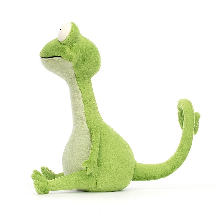 A side view of the stuffed chameleon