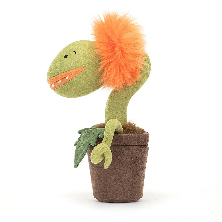 A side view of the stuffed potted plant