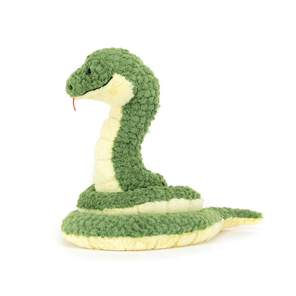 Image shows a side view of the stuffed snake