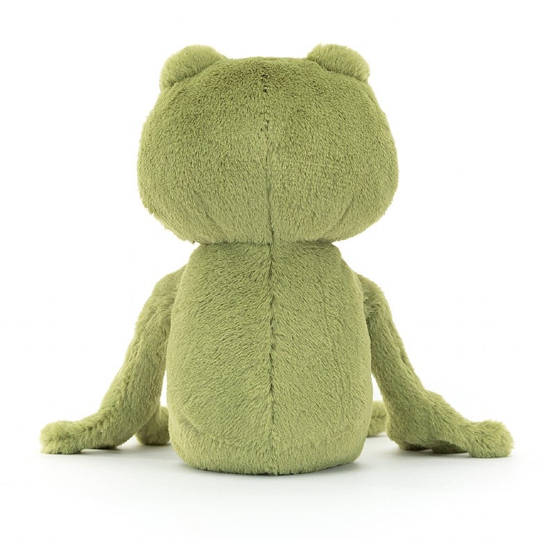 A back view of the stuffed frog