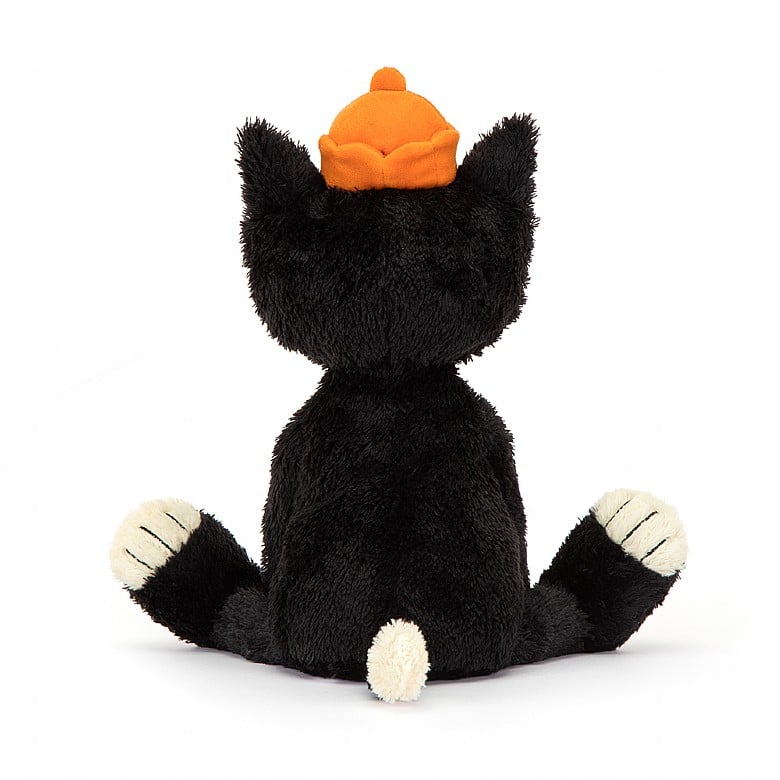 A back view of the stuffed cat