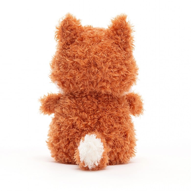 A back view of the scruffy stuffed fox