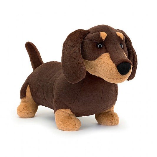 A large, brown & tan stuffed Dachshund.