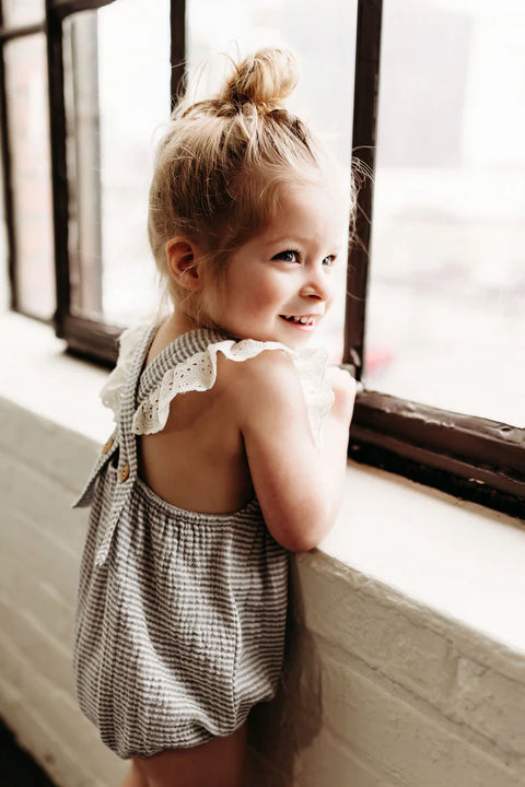 Cross Back Romper - Slate Stripe