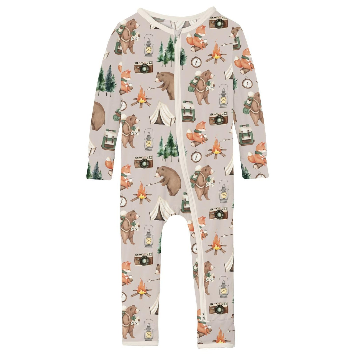 Coverall (2-Way Zipper) - Latte Camping Animals