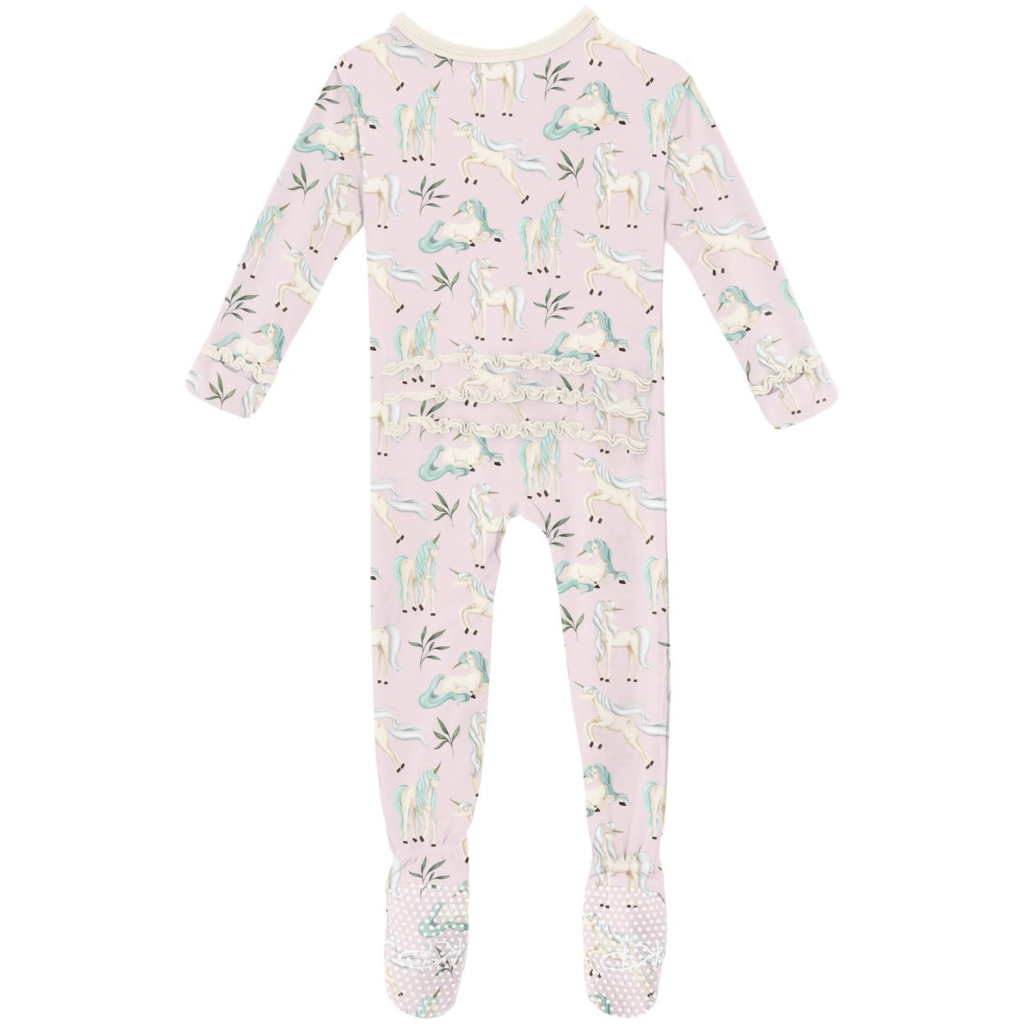 Footie with Muffin Ruffles (2-Way Zipper) - Shrinking Violet Sleeping Unicorns