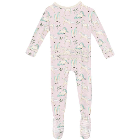 Footie with Muffin Ruffles (Snaps/2-Way Zipper) - Shrinking Violet Sleeping Unicorns