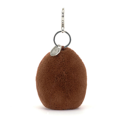Image shows a back view of the stuffed coffee bean keychain