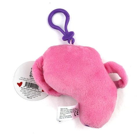 Image shows a back view of the stuffed uterus keychain