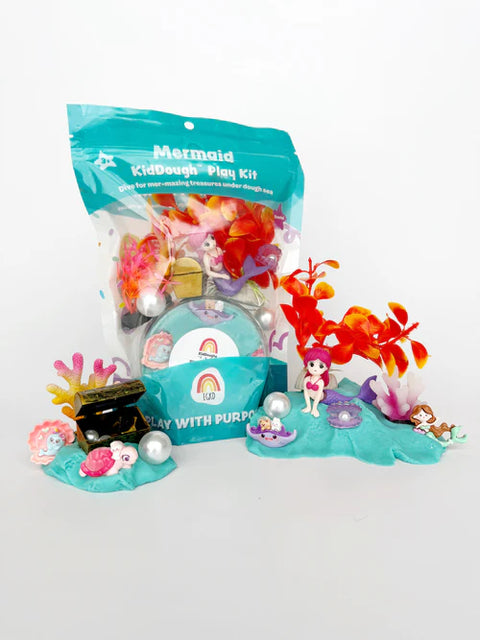Image shows a mermaid themed playdough kit with all of its various accessories